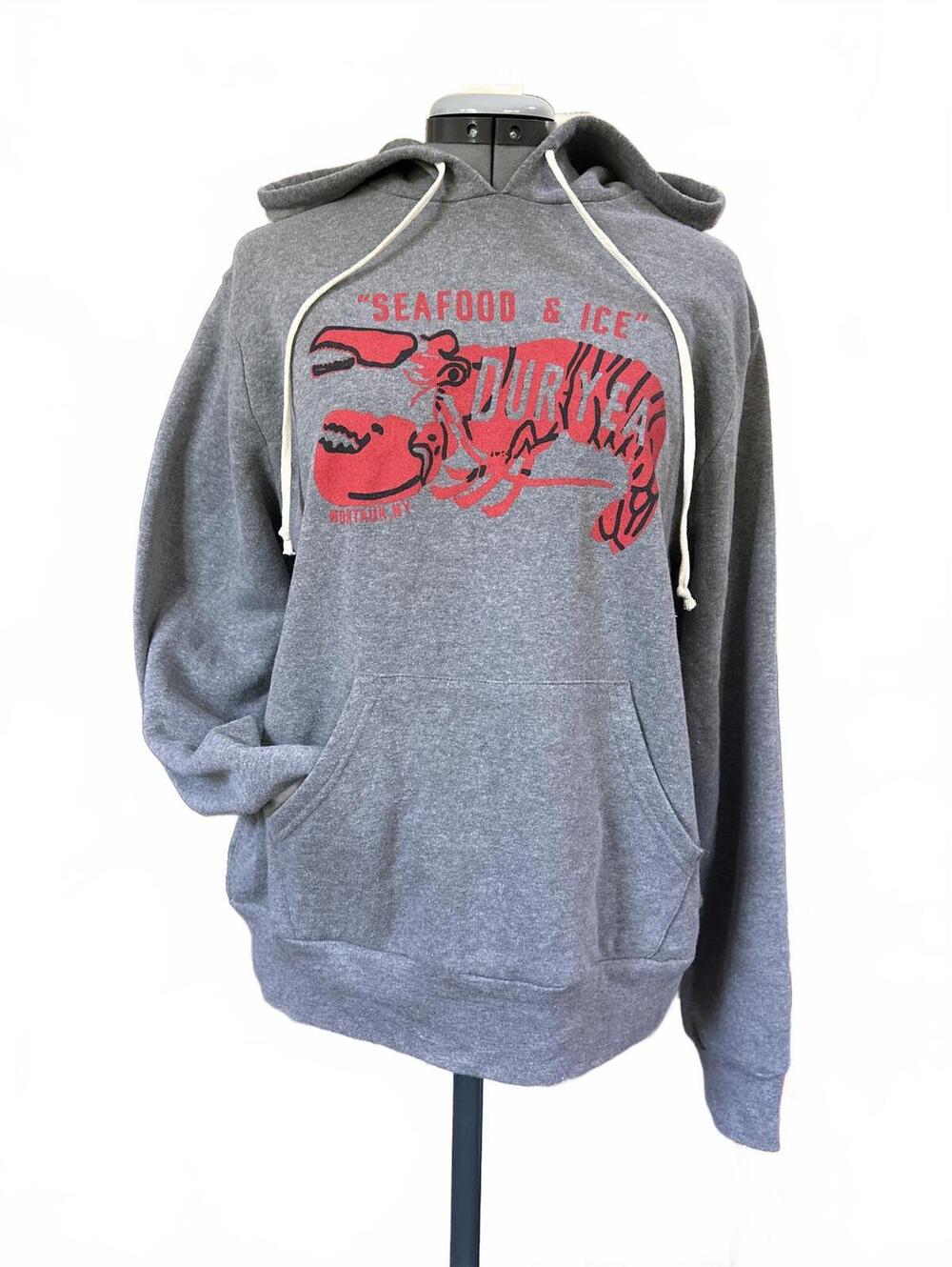 Vintage Lobster Duryea Seafood & Ice Gray Hoodie Sweatshirt Montauck